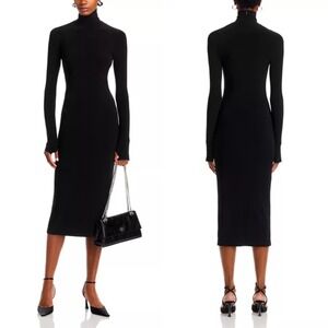 Norma Kamala Long Sleeve Turtleneck Midi Dress Black Knit Sweater Size Medium 38